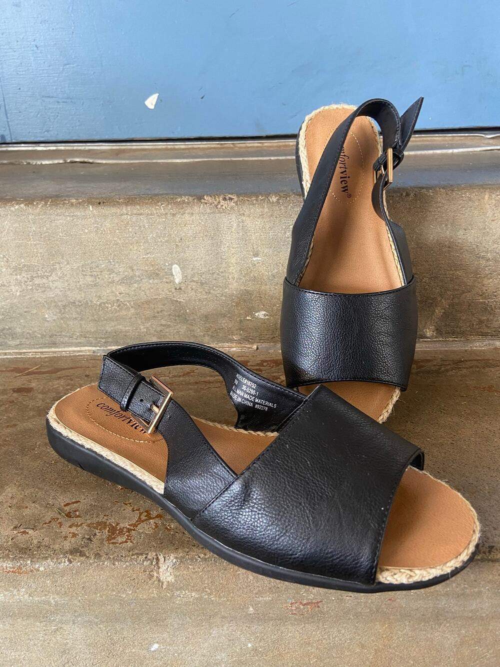 Comfort View “Adele” black slingback espadrille low sandal